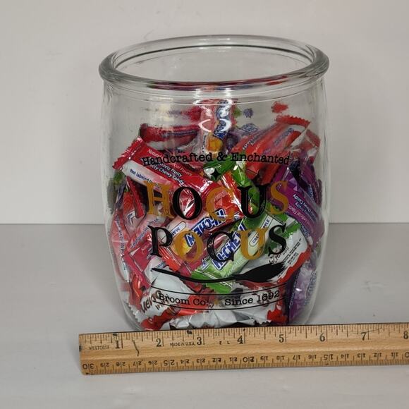 Hocus Pocus Broom Company Clear Glass Halloween Candy Jar Canister - Picture 6 of 12